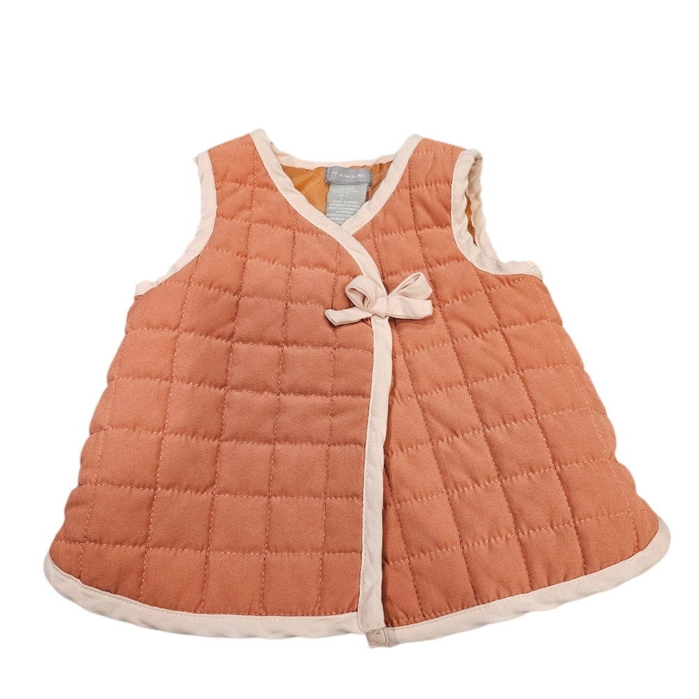 Tahari Baby Vest 24 Months Quilted‎ Peach Tie Front Toddler Girls Lightweight